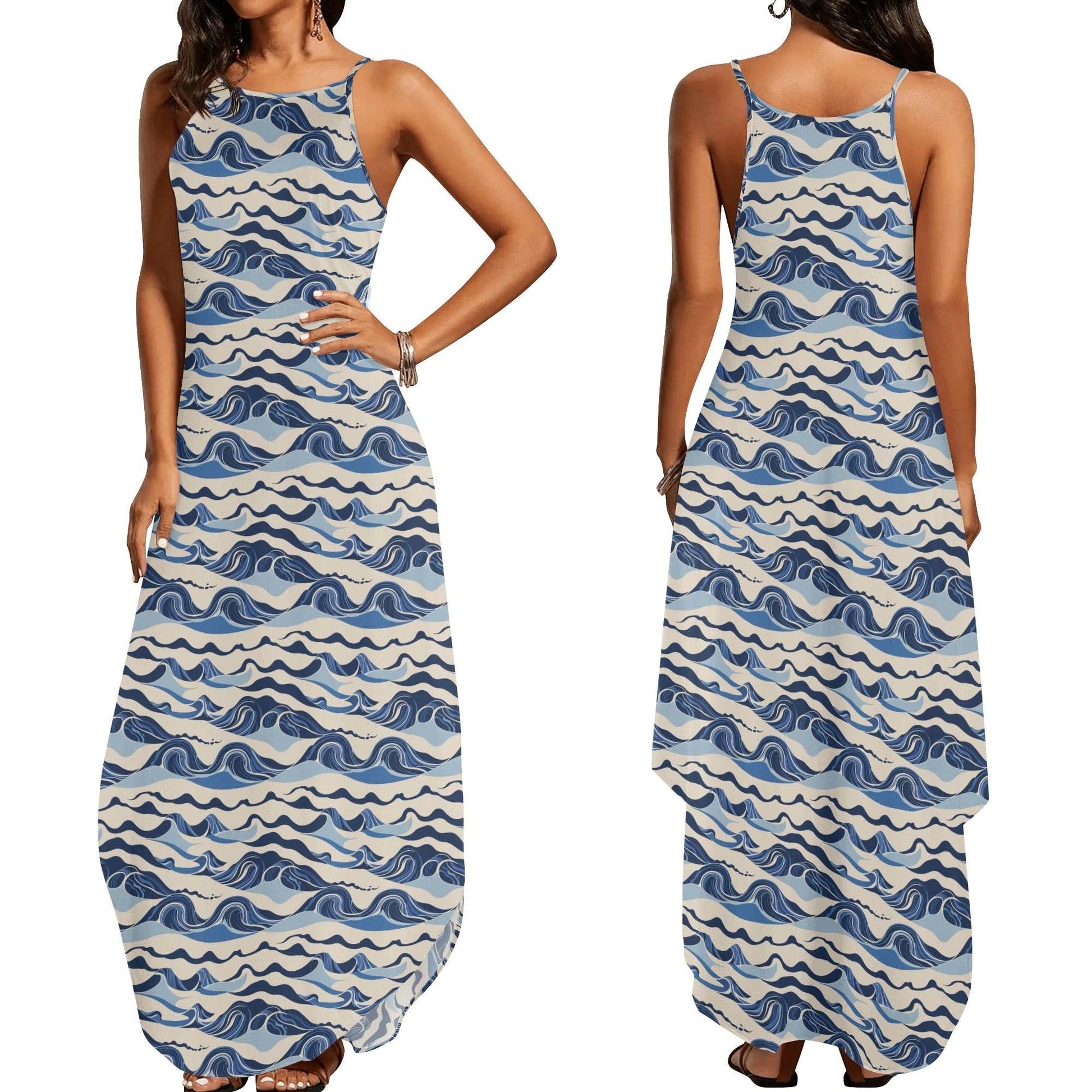 Abstract Wave Womens Elegant Sleeveless Evening Dress - DeRose Seasonal