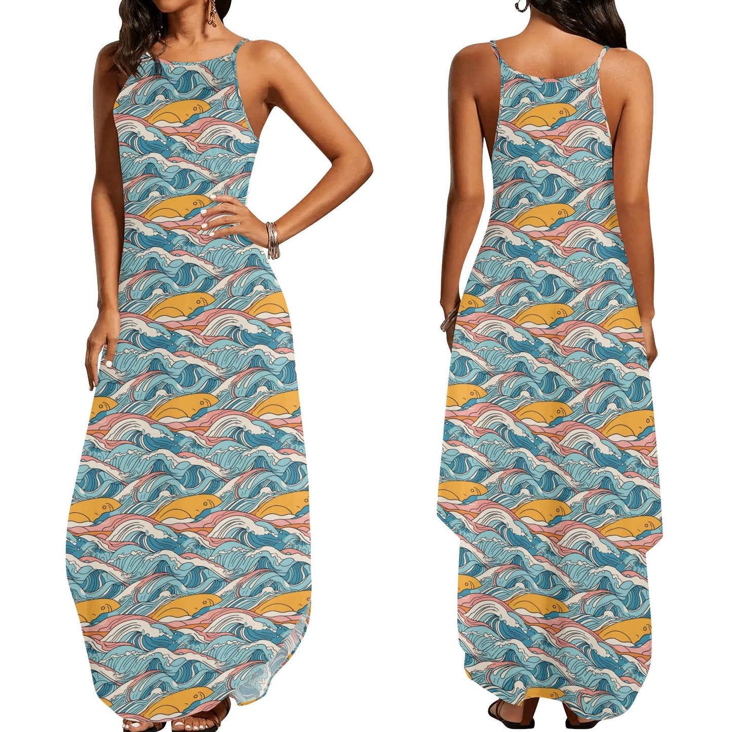 Sun in the Waves Womens Elegant Sleeveless Evening Dress - DeRose Seasonal