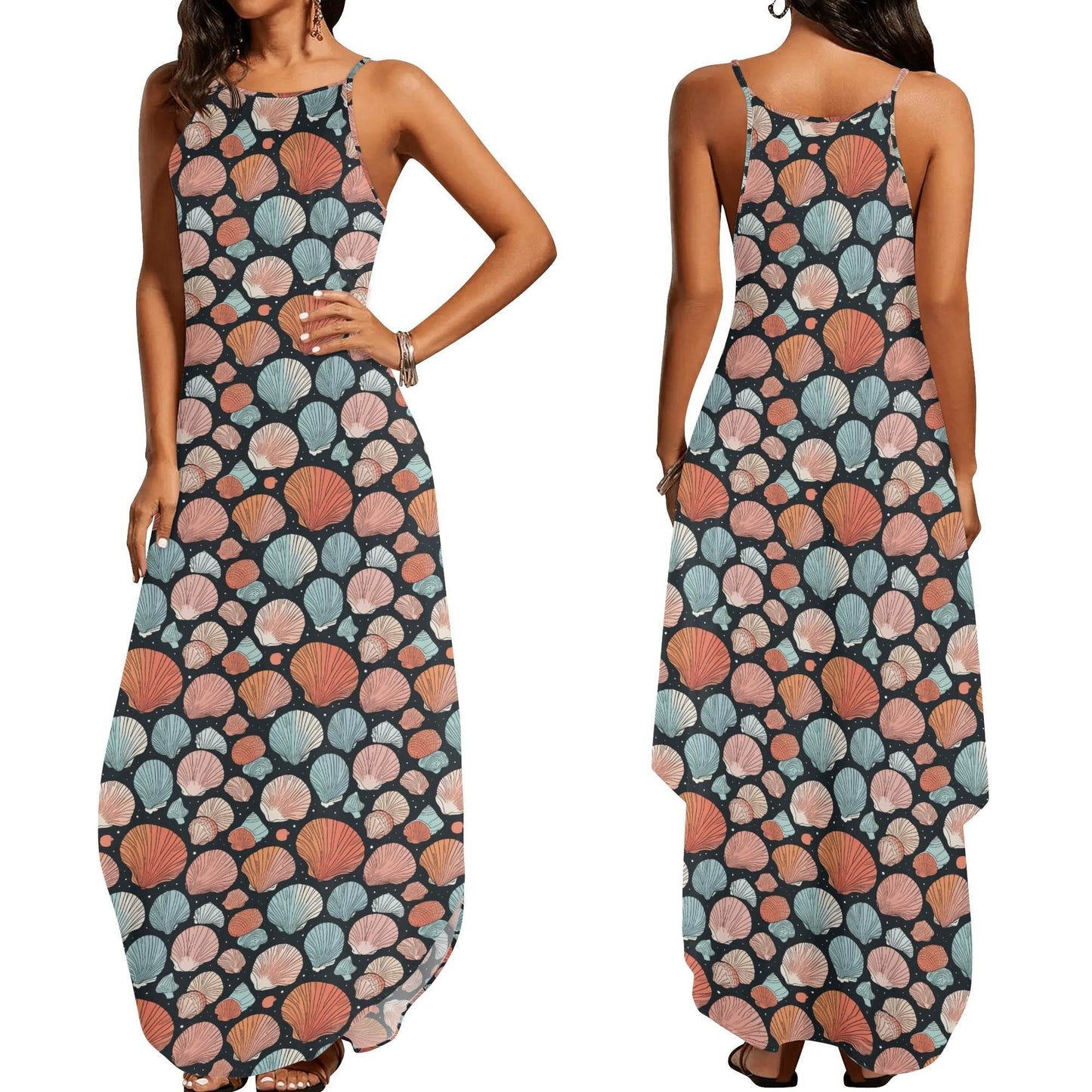 Big Shells Womens Elegant Sleeveless Evening Dress - DeRose Seasonal