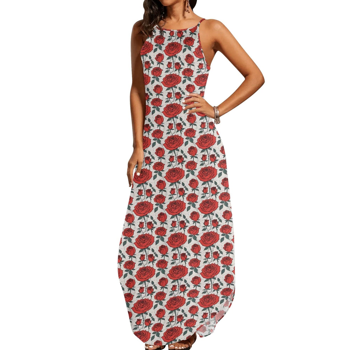Red Roses Womens Elegant Sleeveless Evening Dress - DeRose Seasonal
