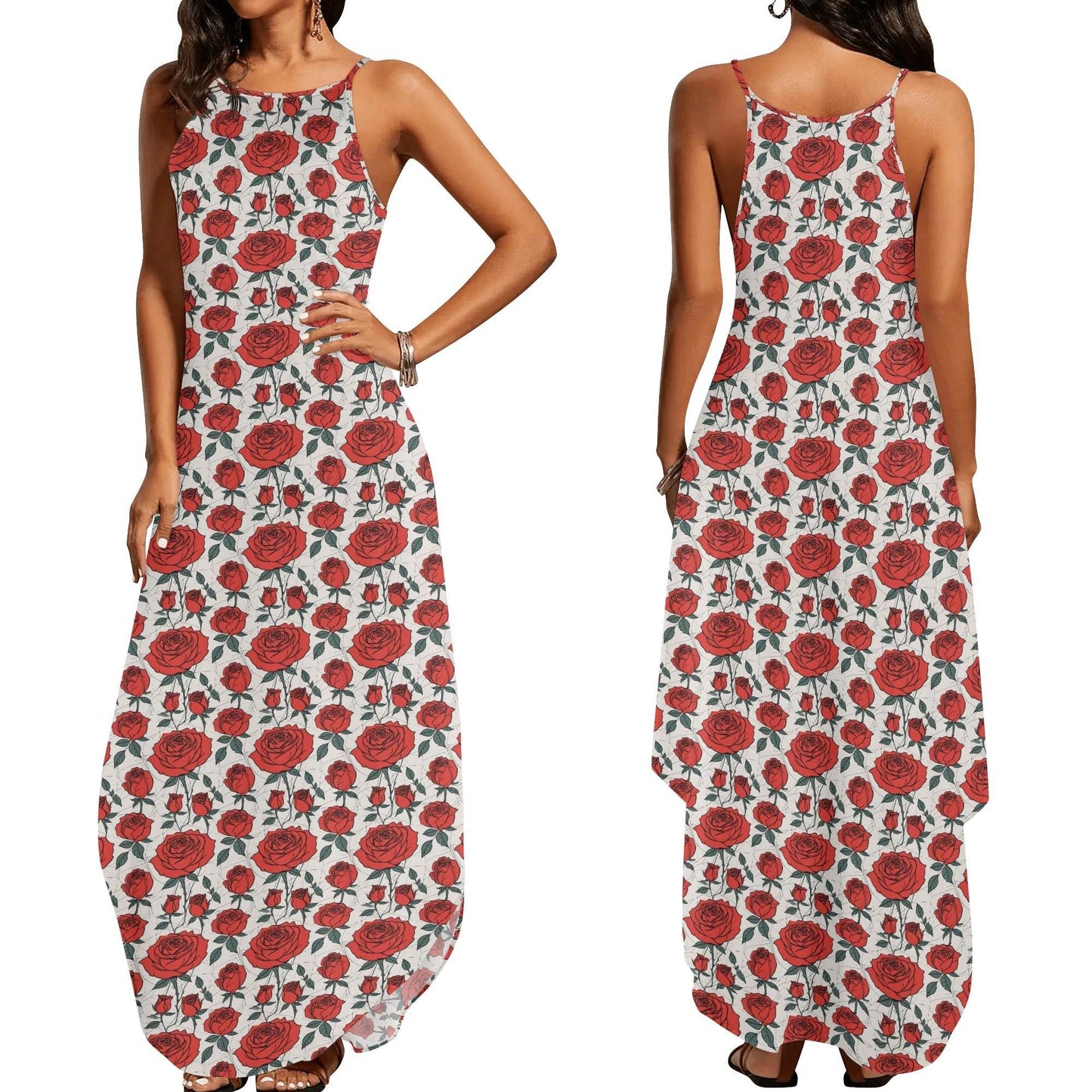 Red Roses Womens Elegant Sleeveless Evening Dress - DeRose Seasonal