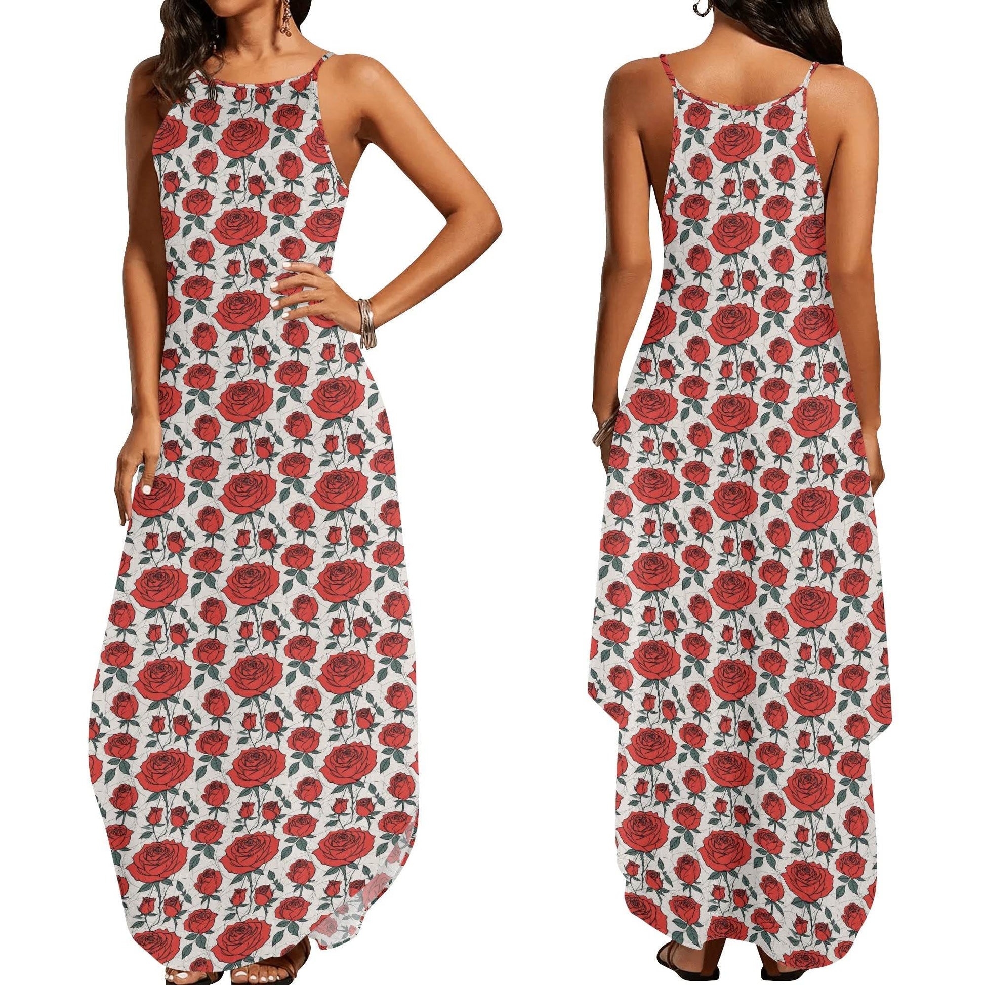 Red Roses Womens Elegant Sleeveless Evening Dress - DeRose Seasonal
