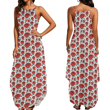 Red Roses Womens Elegant Sleeveless Evening Dress - DeRose Seasonal