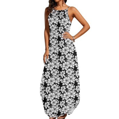 Black and White Floral Womens Elegant Sleeveless Evening Dress - DeRose Seasonal