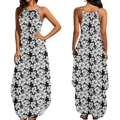 Black and White Floral Womens Elegant Sleeveless Evening Dress - DeRose Seasonal