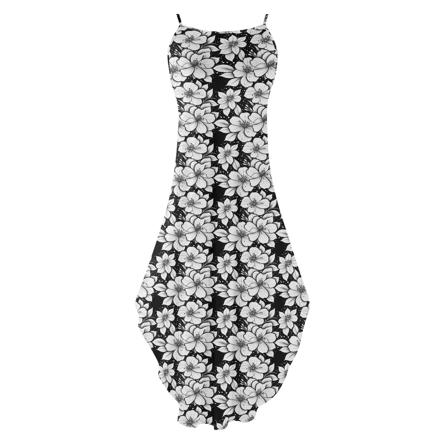 Black and White Floral Womens Elegant Sleeveless Evening Dress - DeRose Seasonal