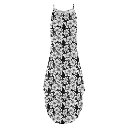 Black and White Floral Womens Elegant Sleeveless Evening Dress - DeRose Seasonal