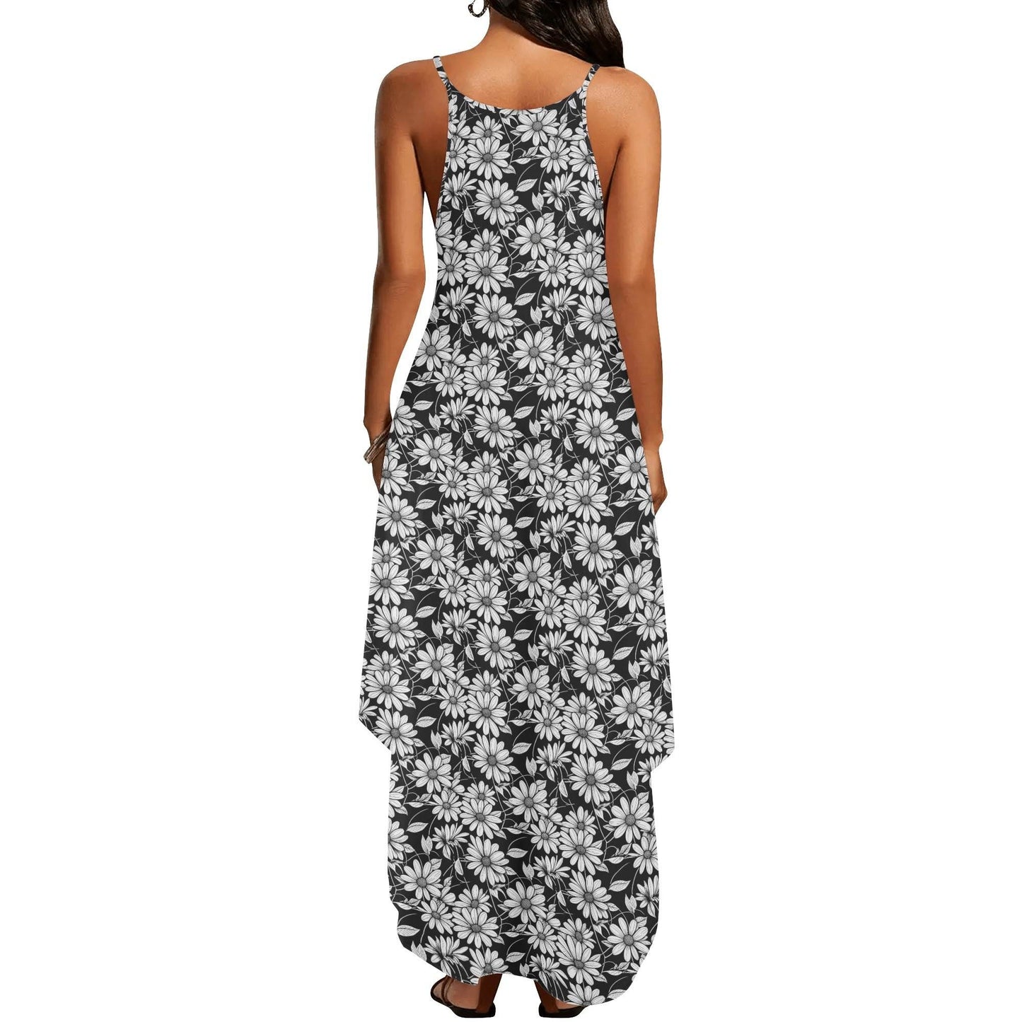Black and White Daisy Womens Elegant Sleeveless Evening Dress - DeRose Seasonal