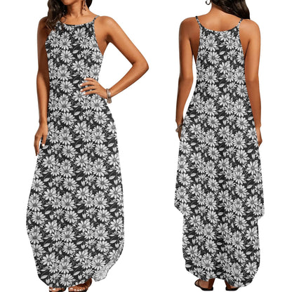 Black and White Daisy Womens Elegant Sleeveless Evening Dress - DeRose Seasonal