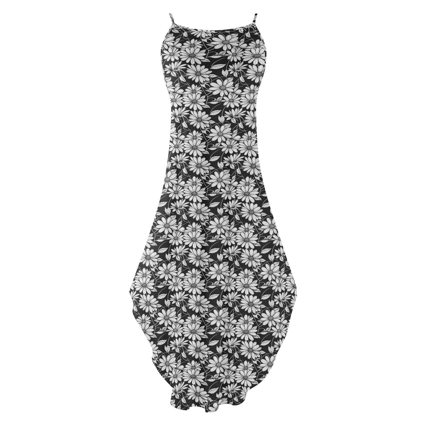 Black and White Daisy Womens Elegant Sleeveless Evening Dress - DeRose Seasonal