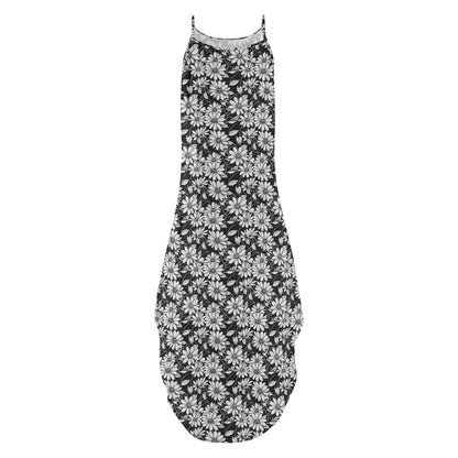 Black and White Daisy Womens Elegant Sleeveless Evening Dress - DeRose Seasonal