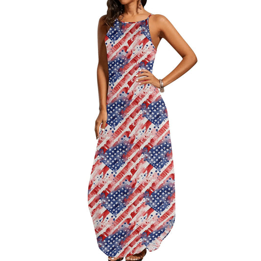 Watercolor Independence Womens Elegant Sleeveless Evening Dress - DeRose Seasonal