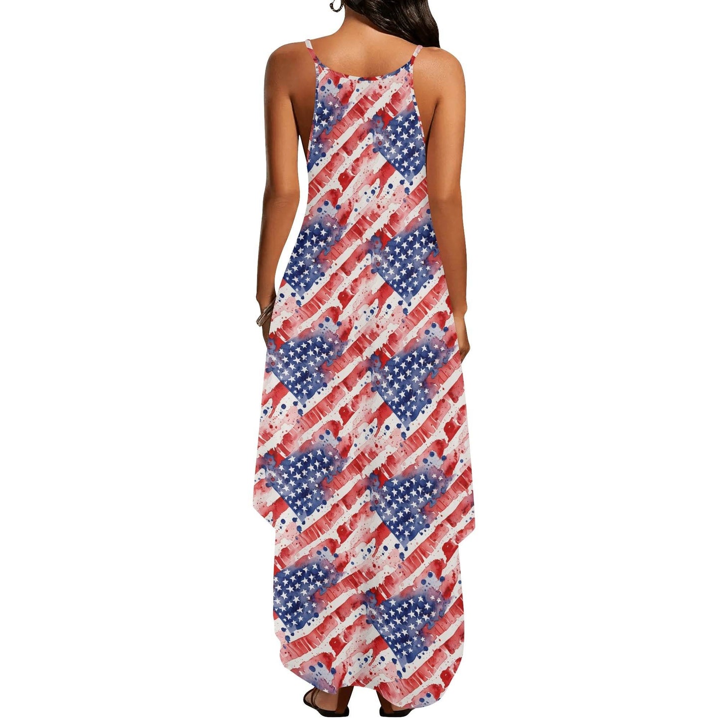Watercolor Independence Womens Elegant Sleeveless Evening Dress - DeRose Seasonal