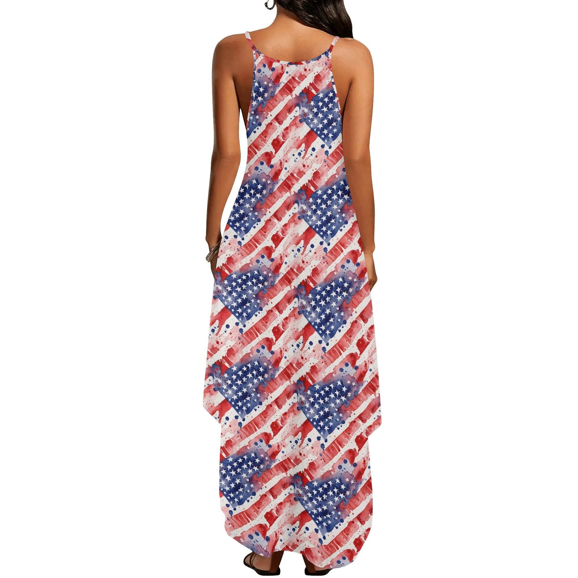 Watercolor Independence Womens Elegant Sleeveless Evening Dress - DeRose Seasonal