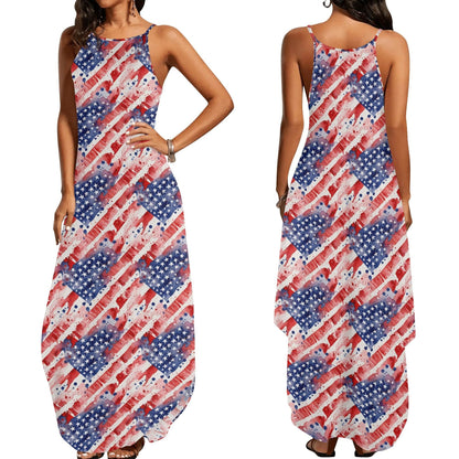 Watercolor Independence Womens Elegant Sleeveless Evening Dress - DeRose Seasonal