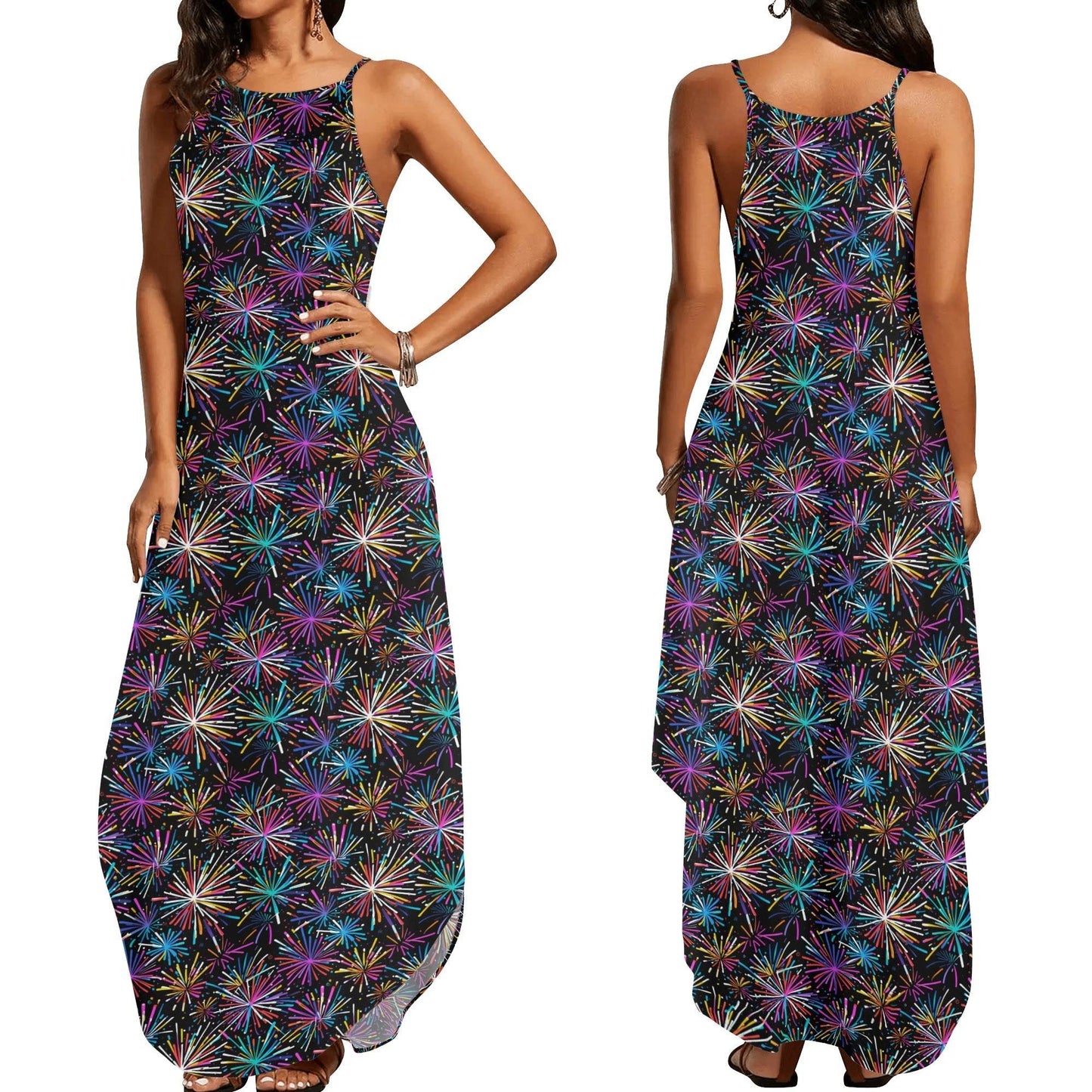 Sharp Fireworks Womens Elegant Sleeveless Evening Dress - DeRose Seasonal