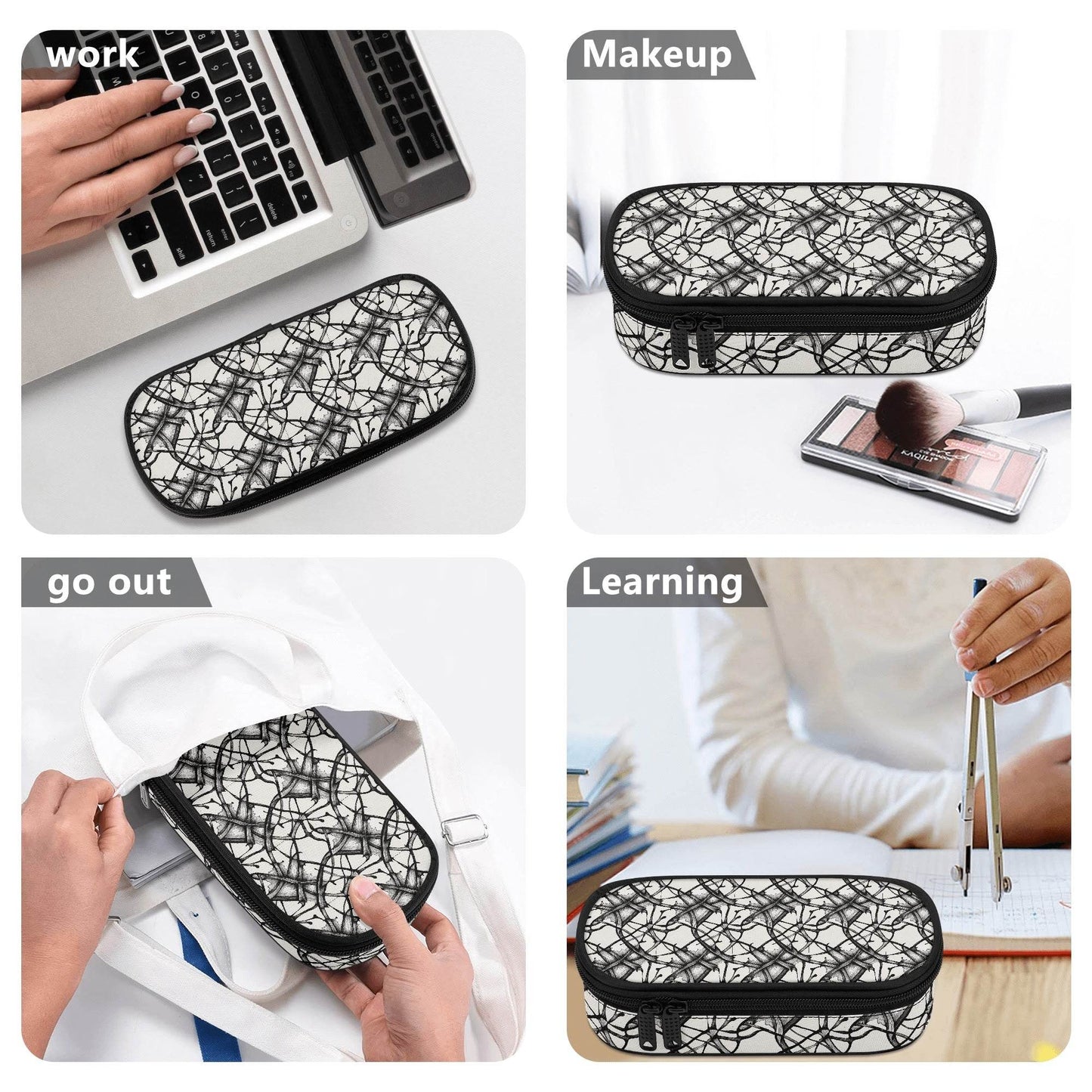 Floral Ink 3-Layer Pencil and Cosmetic Case - DeRose Seasonal
