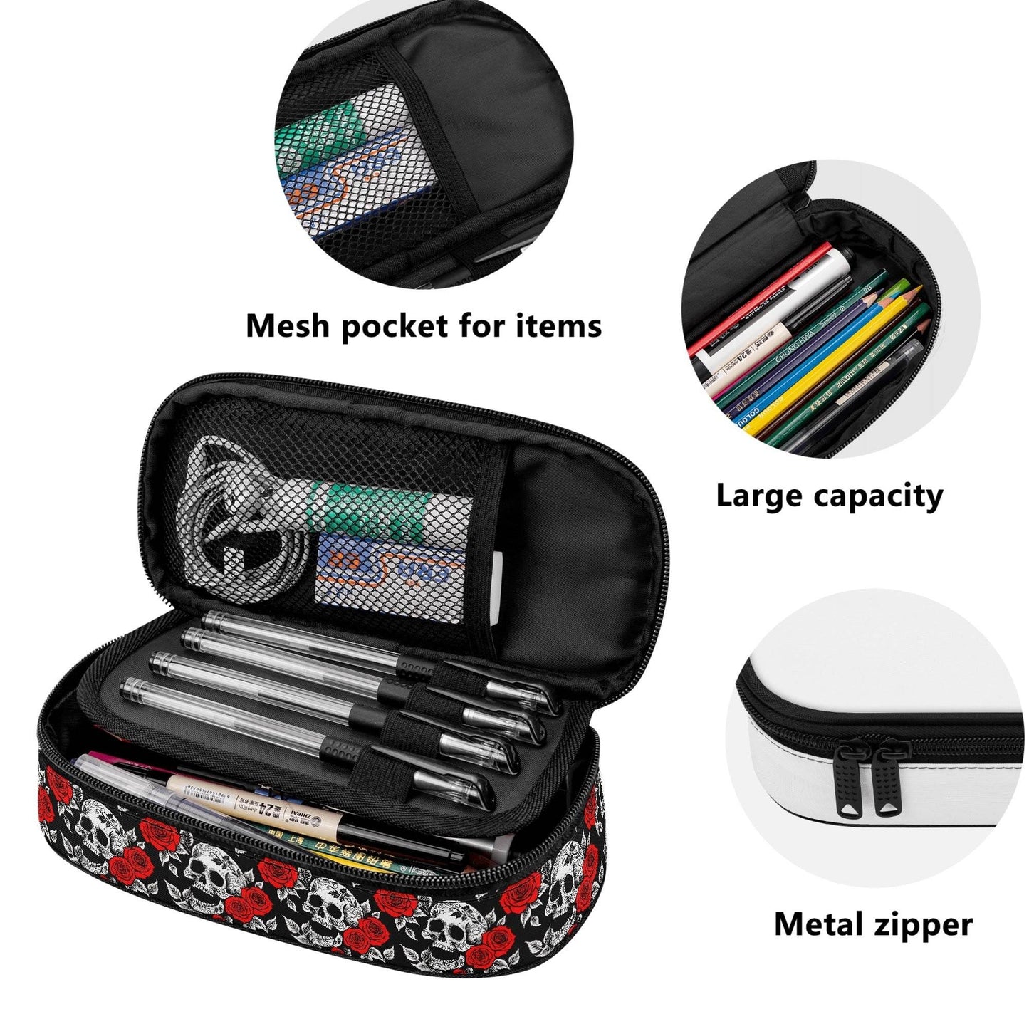 Red Skull Rose 3-Layer Pencil and Cosmetic Case - DeRose Seasonal