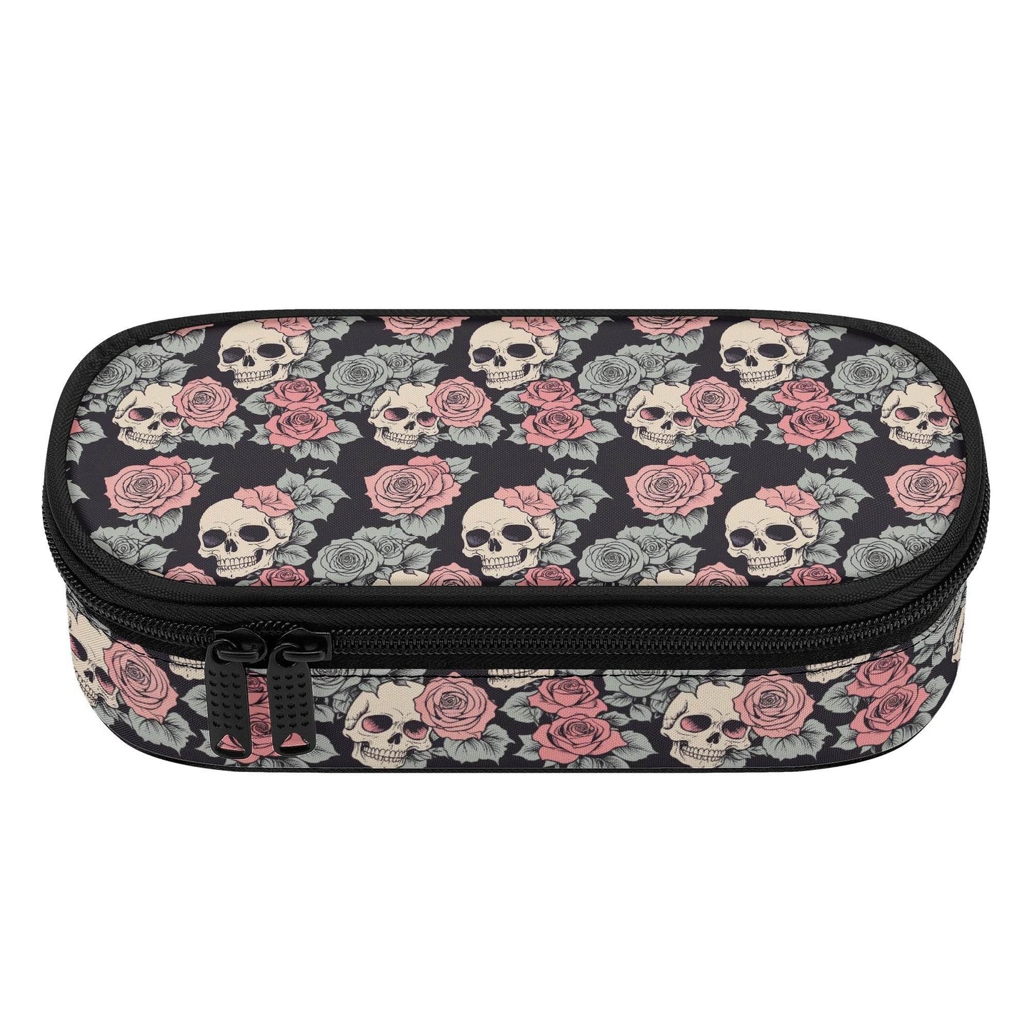 Skull and Pink Rose 3-Layer Pencil and Cosmetic Case - DeRose Seasonal