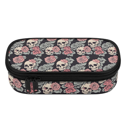 Skull and Pink Rose 3-Layer Pencil and Cosmetic Case - DeRose Seasonal