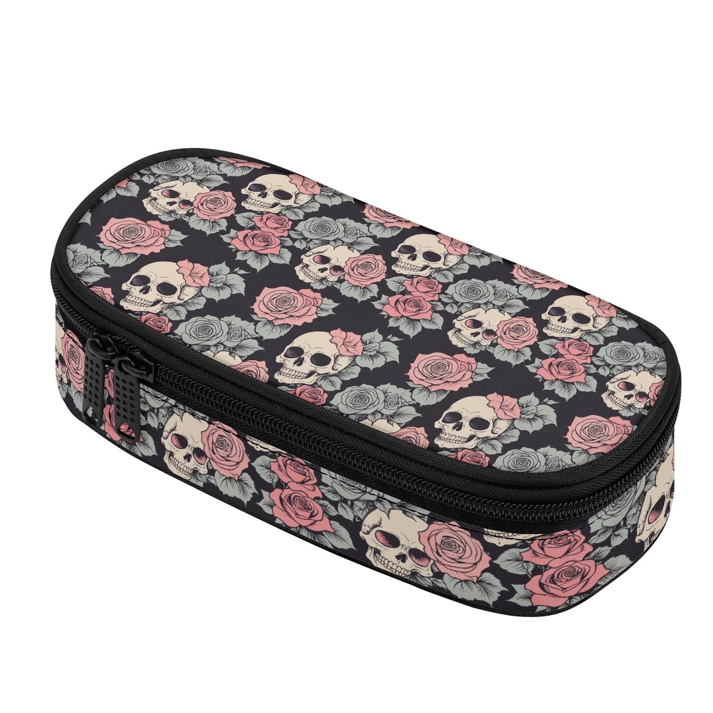 Skull and Pink Rose 3-Layer Pencil and Cosmetic Case - DeRose Seasonal