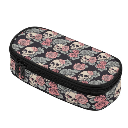 Skull and Pink Rose 3-Layer Pencil and Cosmetic Case - DeRose Seasonal