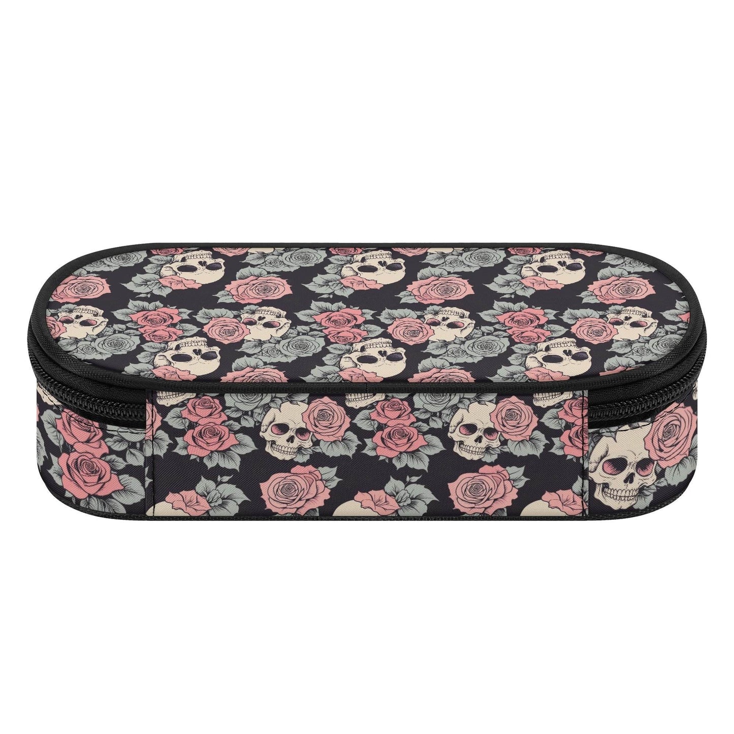 Skull and Pink Rose 3-Layer Pencil and Cosmetic Case - DeRose Seasonal