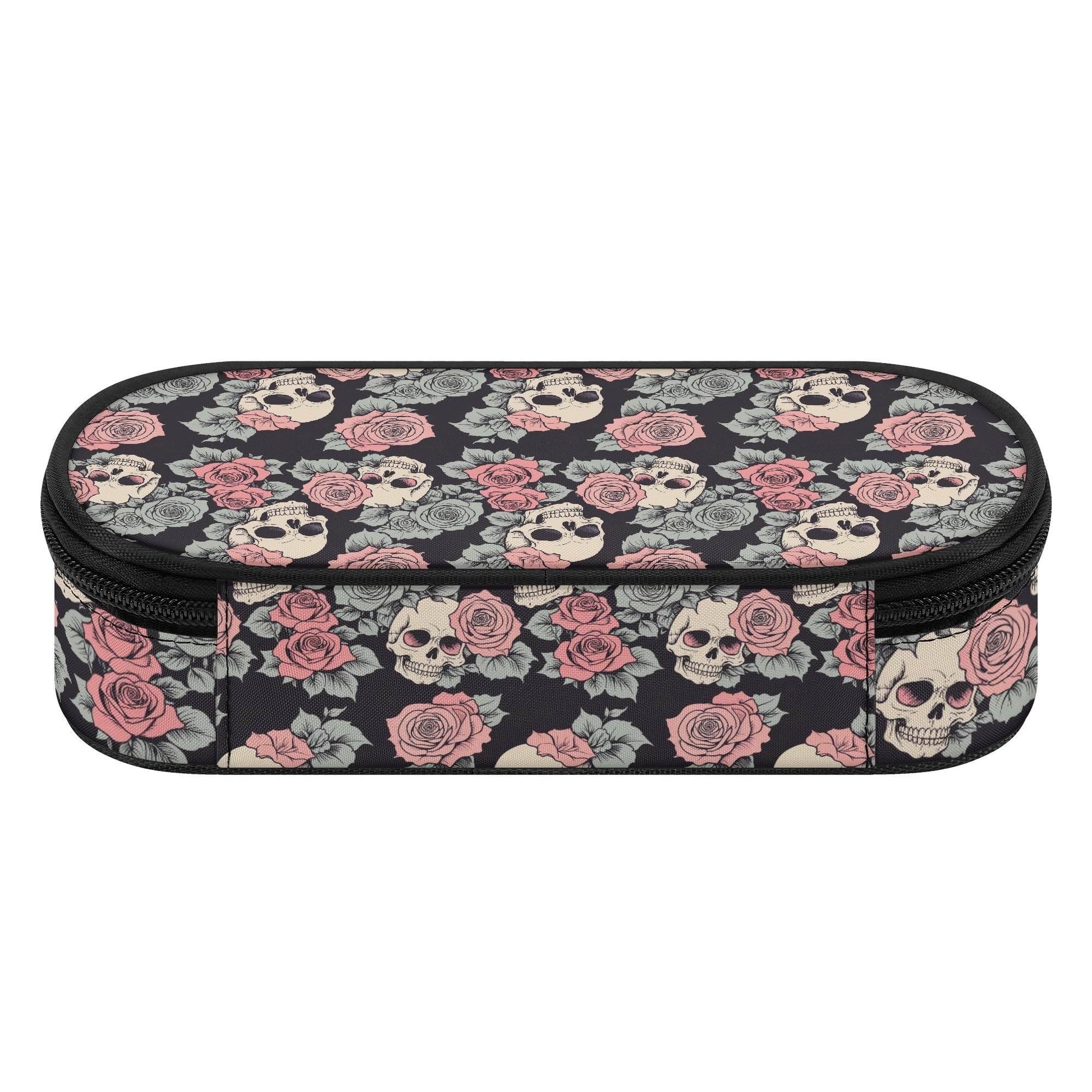 Skull and Pink Rose 3-Layer Pencil and Cosmetic Case - DeRose Seasonal