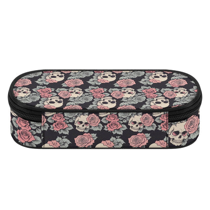 Skull and Pink Rose 3-Layer Pencil and Cosmetic Case - DeRose Seasonal