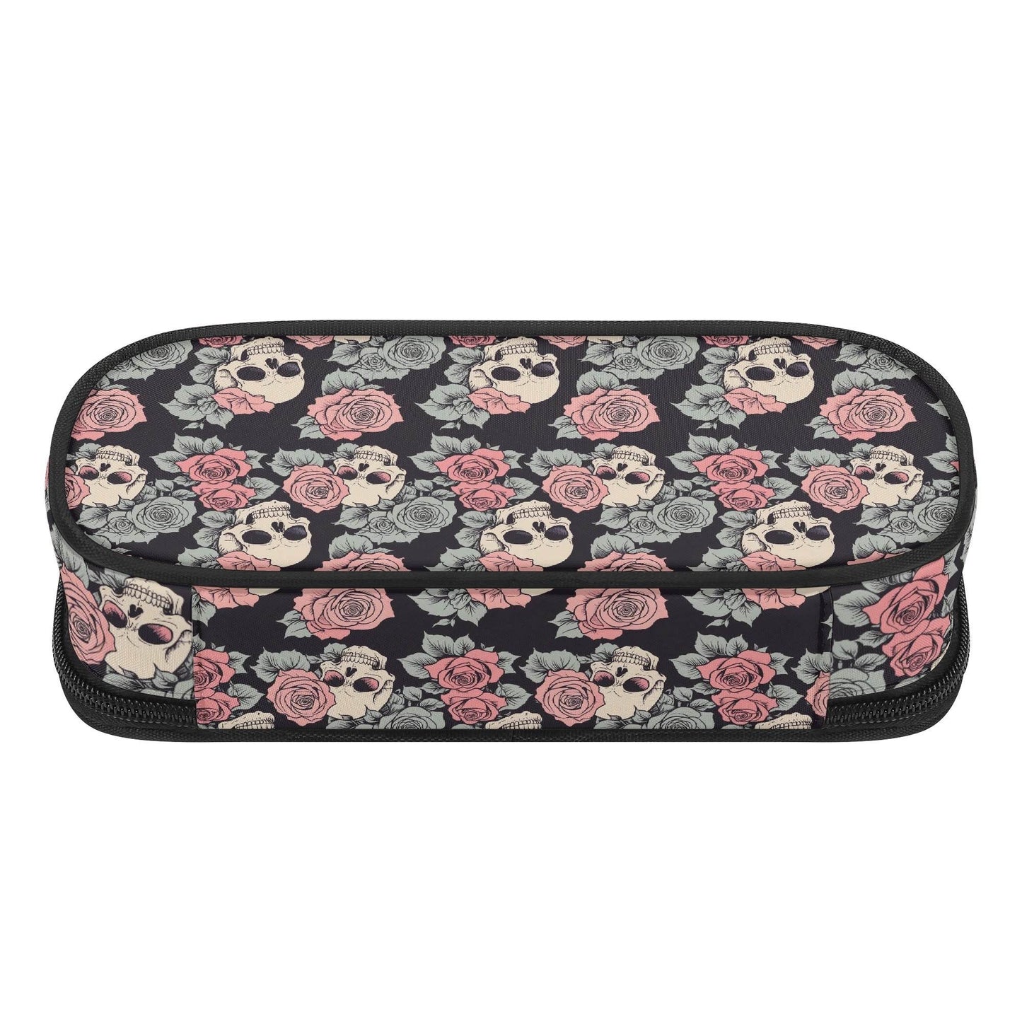 Skull and Pink Rose 3-Layer Pencil and Cosmetic Case - DeRose Seasonal