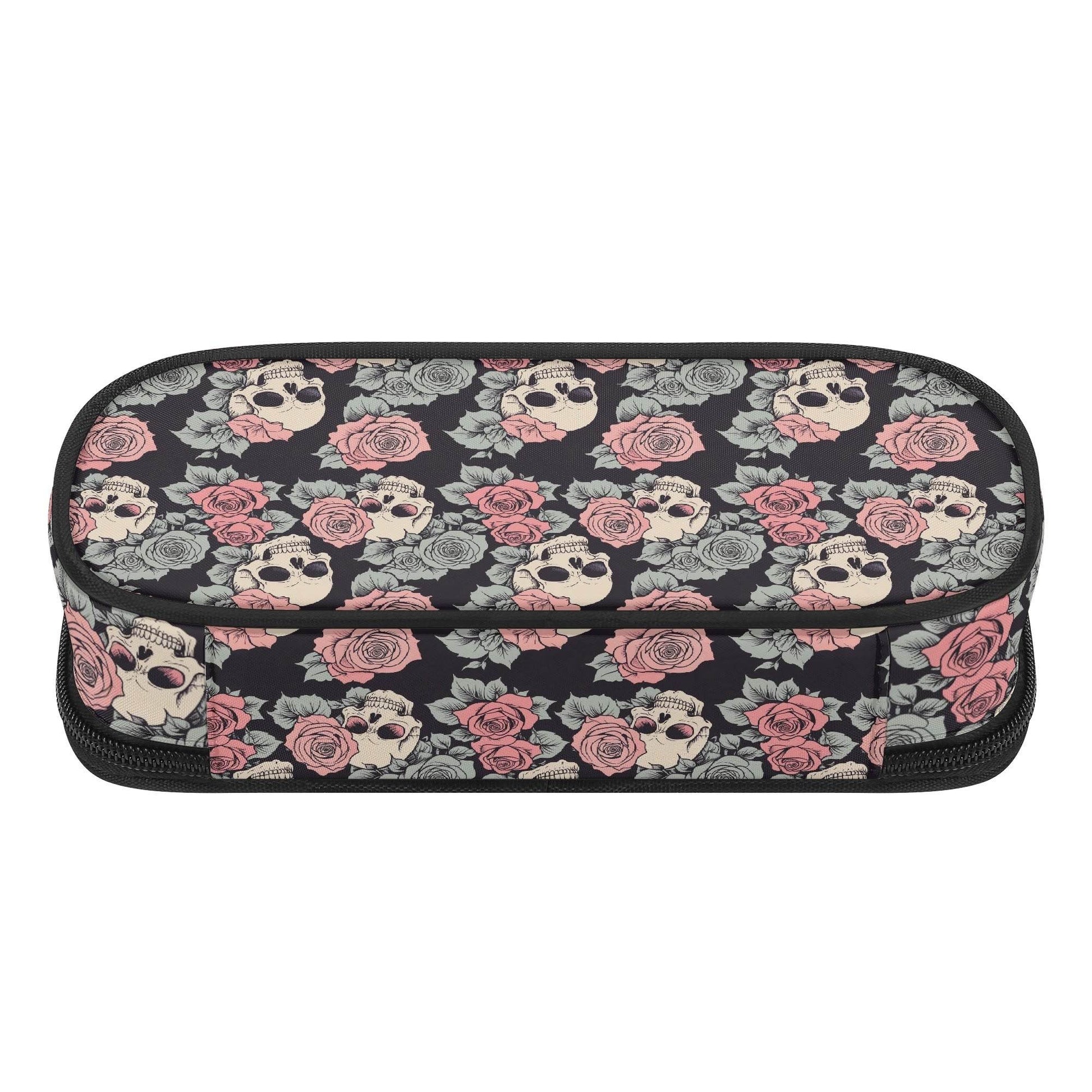 Skull and Pink Rose 3-Layer Pencil and Cosmetic Case - DeRose Seasonal