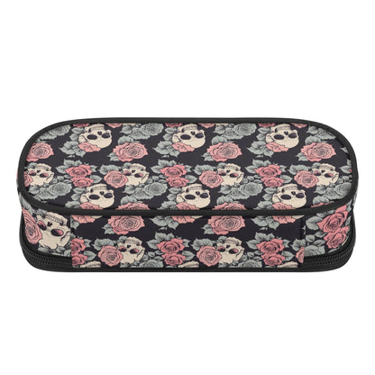 Skull and Pink Rose 3-Layer Pencil and Cosmetic Case - DeRose Seasonal