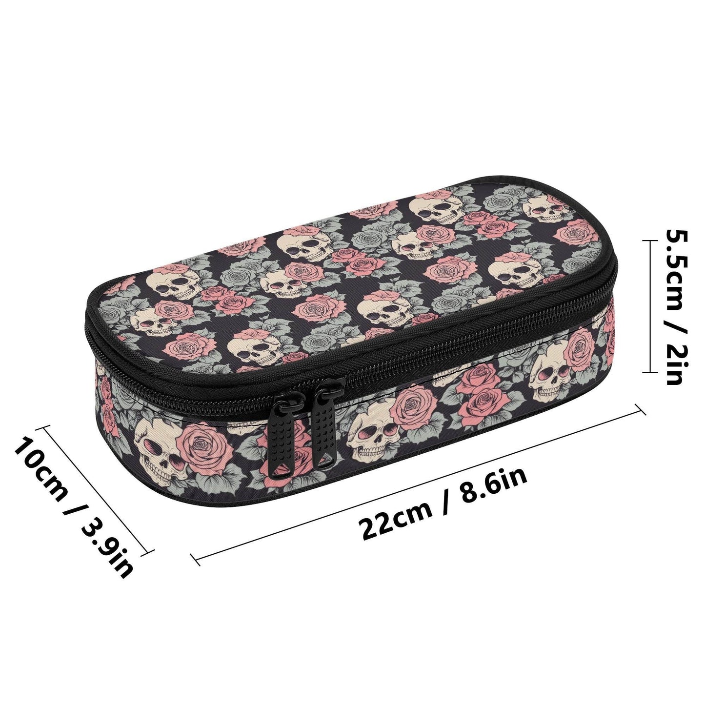 Skull and Pink Rose 3-Layer Pencil and Cosmetic Case - DeRose Seasonal