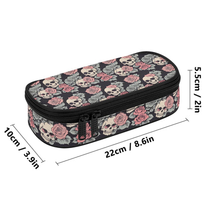 Skull and Pink Rose 3-Layer Pencil and Cosmetic Case - DeRose Seasonal
