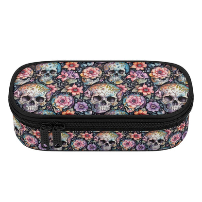 Pastel Floral and Skulls 3-Layer Pencil and Cosmetic Case - DeRose Seasonal