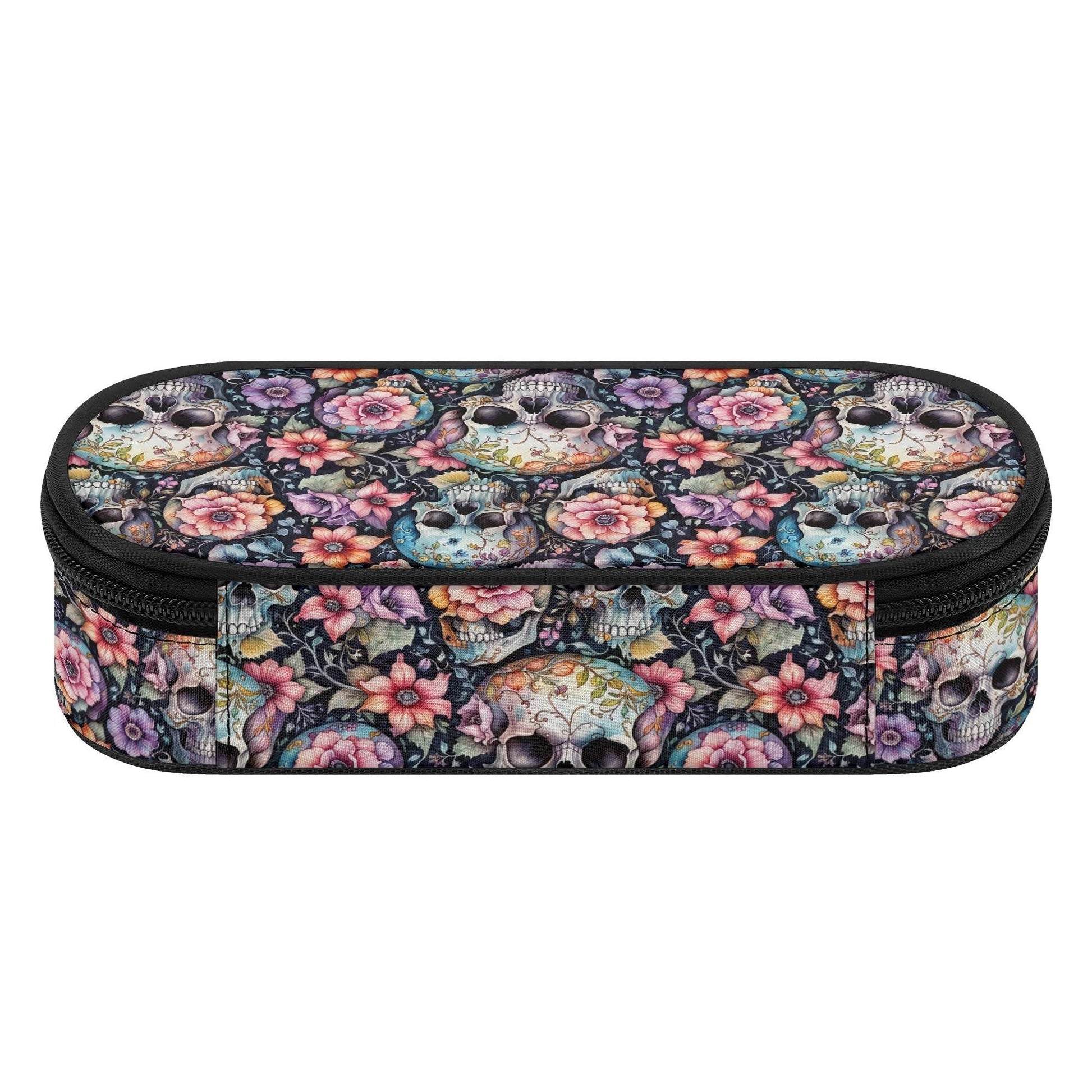 Pastel Floral and Skulls 3-Layer Pencil and Cosmetic Case - DeRose Seasonal