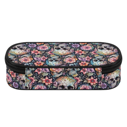 Pastel Floral and Skulls 3-Layer Pencil and Cosmetic Case - DeRose Seasonal