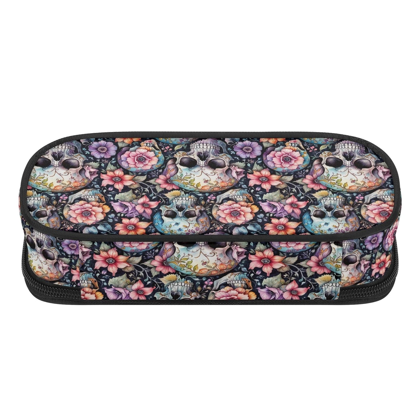 Pastel Floral and Skulls 3-Layer Pencil and Cosmetic Case - DeRose Seasonal