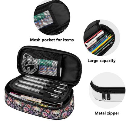 Pastel Floral and Skulls 3-Layer Pencil and Cosmetic Case - DeRose Seasonal
