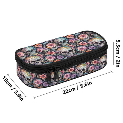 Pastel Floral and Skulls 3-Layer Pencil and Cosmetic Case - DeRose Seasonal