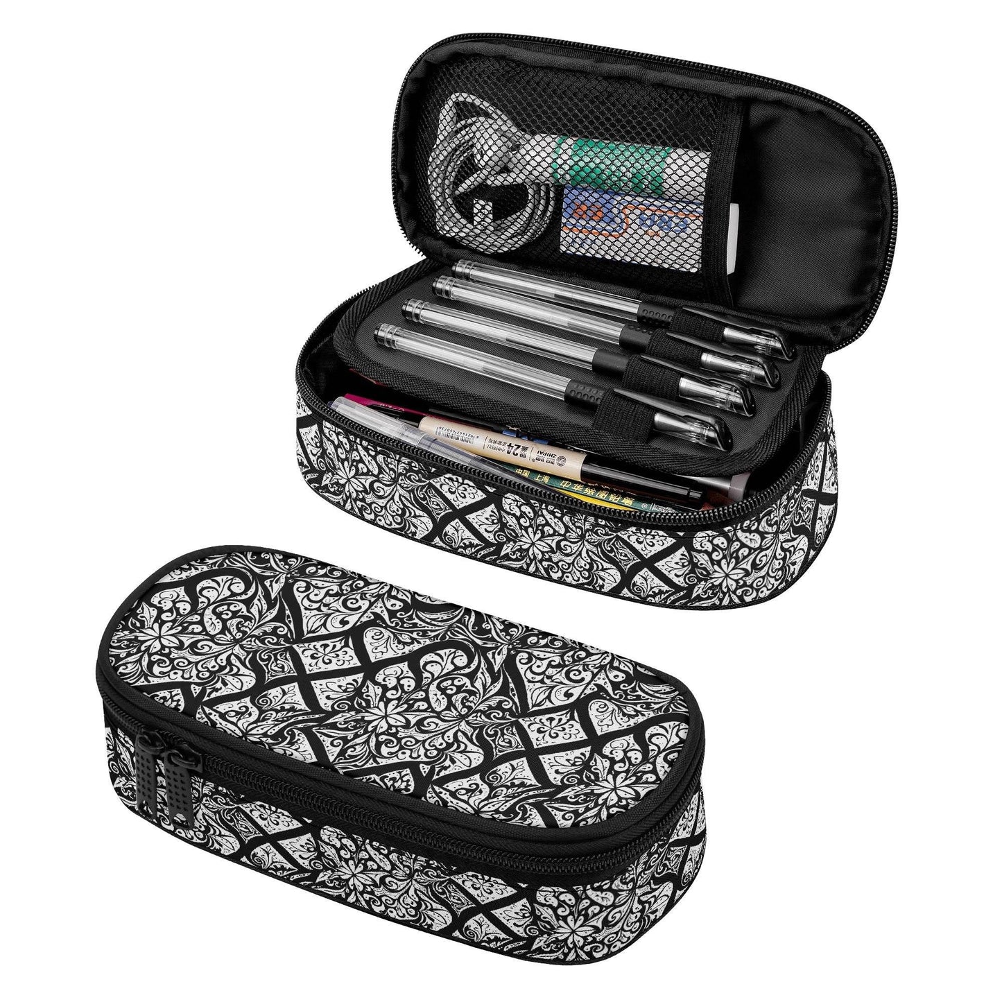 Crosshatch Floral 3-Layer Pencil and Cosmetic Case - DeRose Seasonal