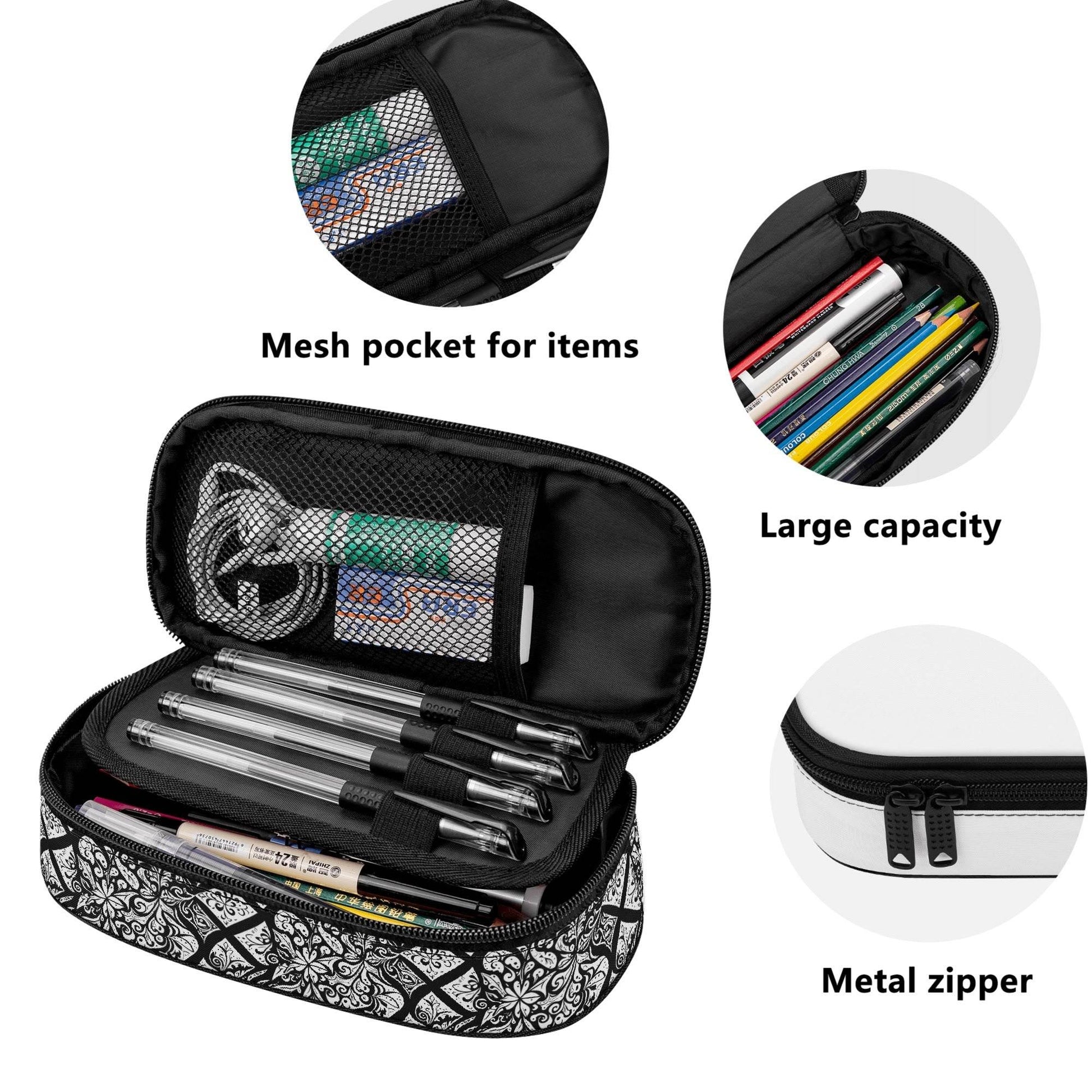 Crosshatch Floral 3-Layer Pencil and Cosmetic Case - DeRose Seasonal