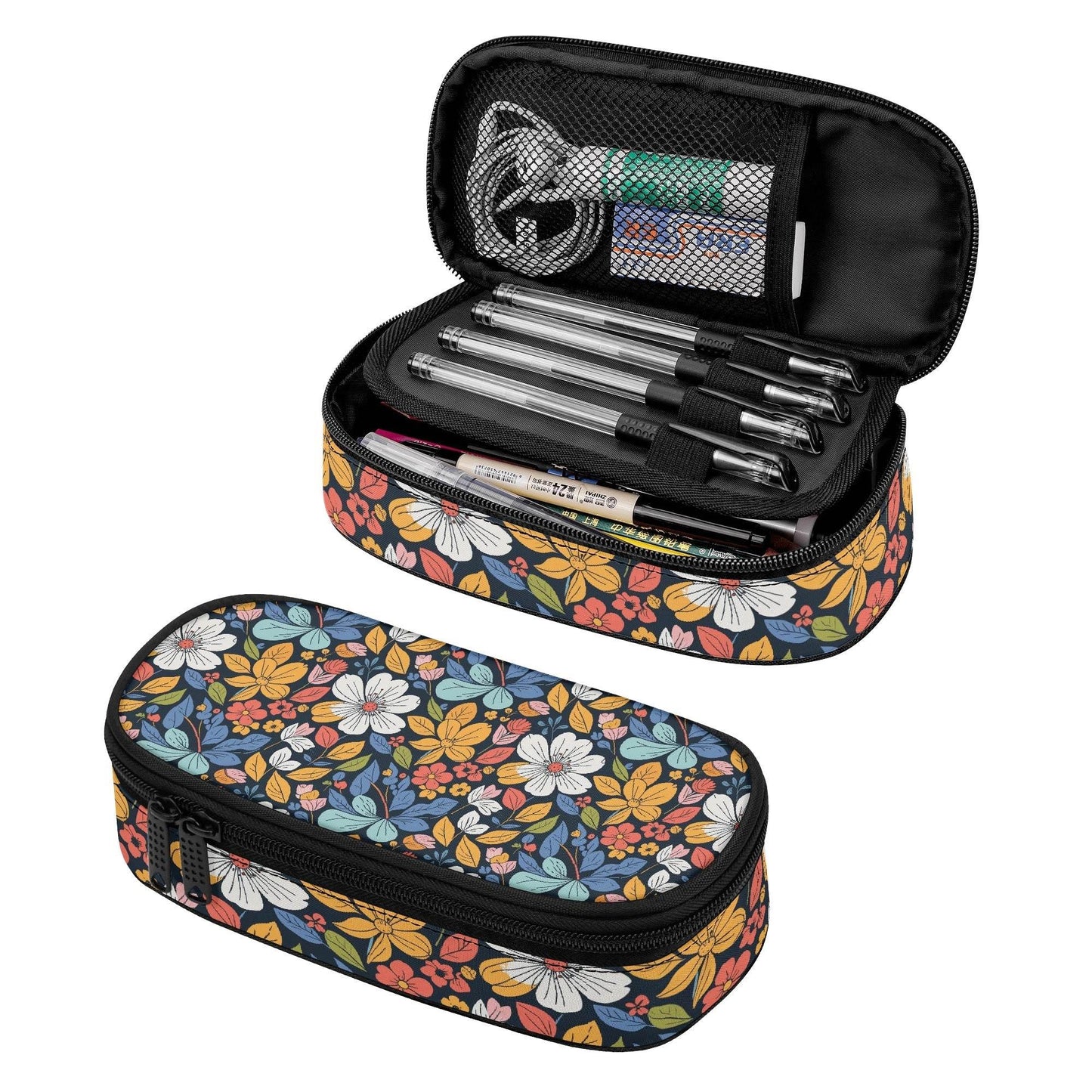 Bright Flowers 3-Layer Pencil and Cosmetic Case - DeRose Seasonal