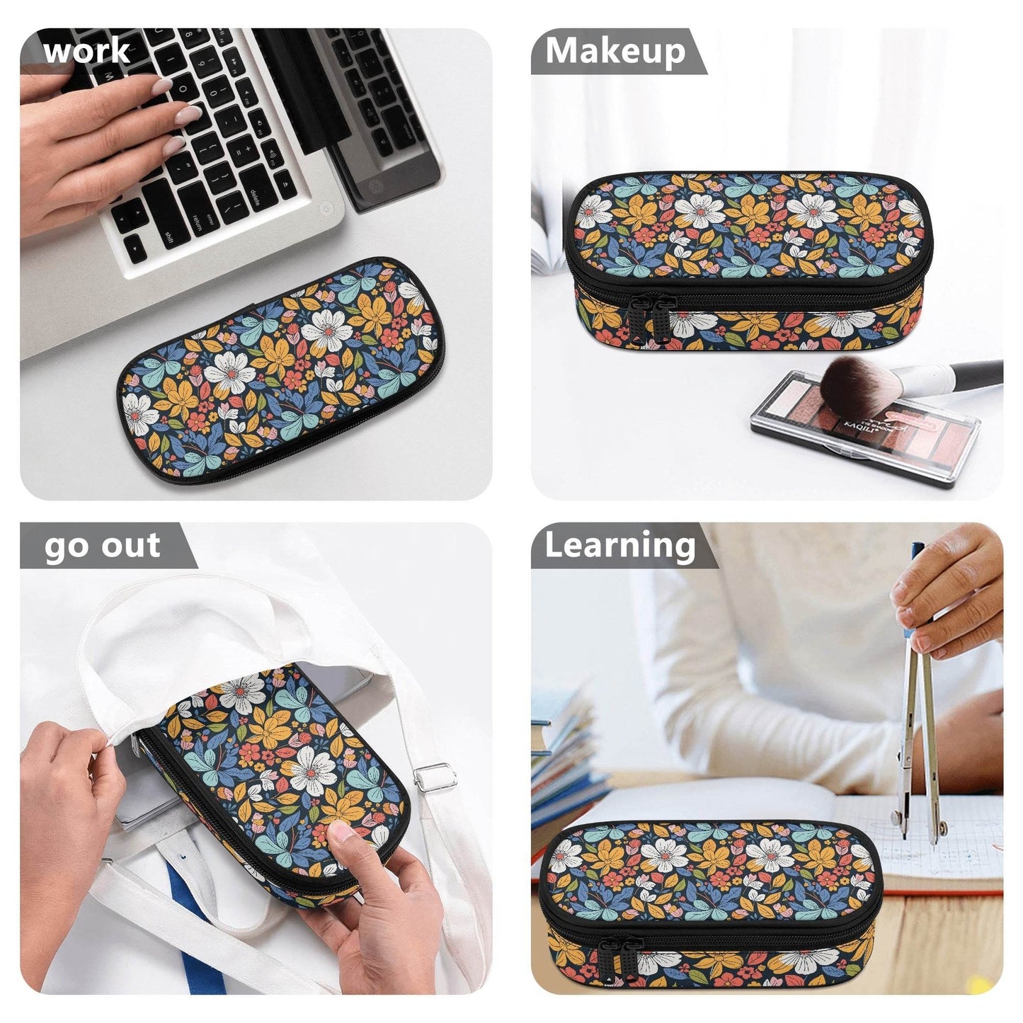 Bright Flowers 3-Layer Pencil and Cosmetic Case - DeRose Seasonal