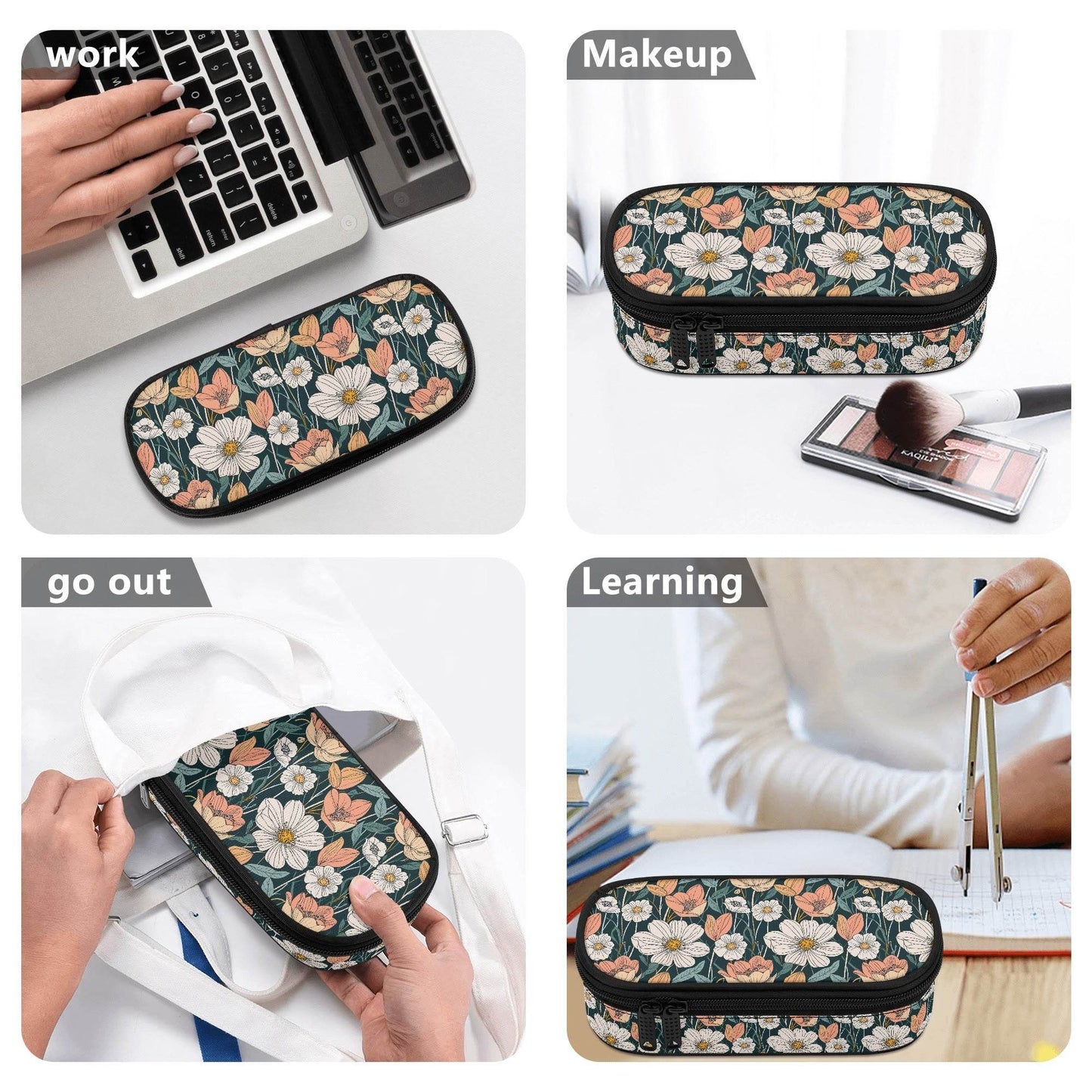 Tulips and Daisy's 3-Layer Pencil and Cosmetic Case - DeRose Seasonal