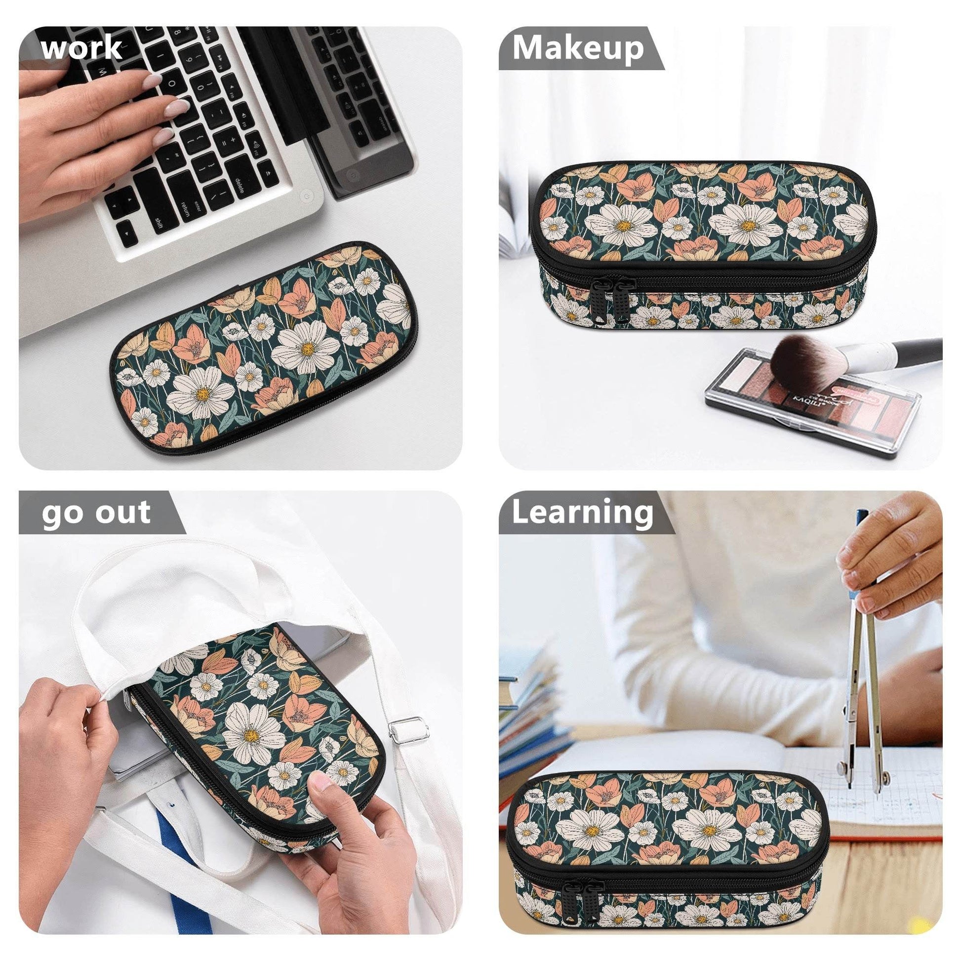 Tulips and Daisy's 3-Layer Pencil and Cosmetic Case - DeRose Seasonal