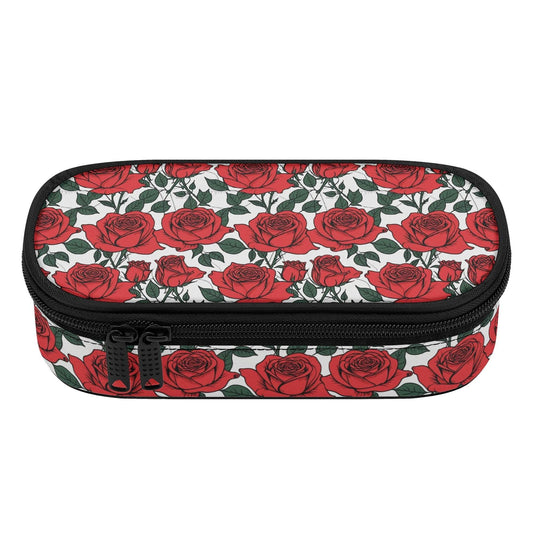 Red Leafy Roses 3-Layer Pencil and Cosmetic Case - DeRose Seasonal