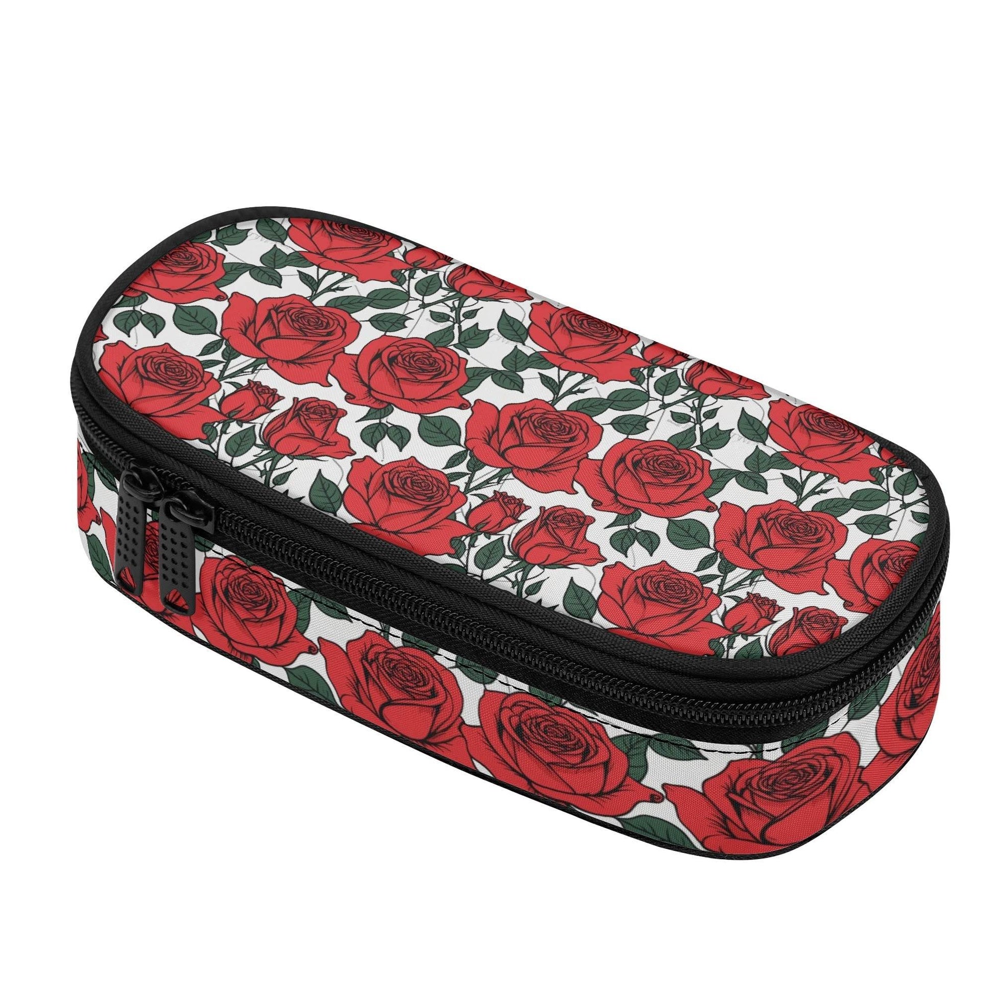 Red Leafy Roses 3-Layer Pencil and Cosmetic Case - DeRose Seasonal