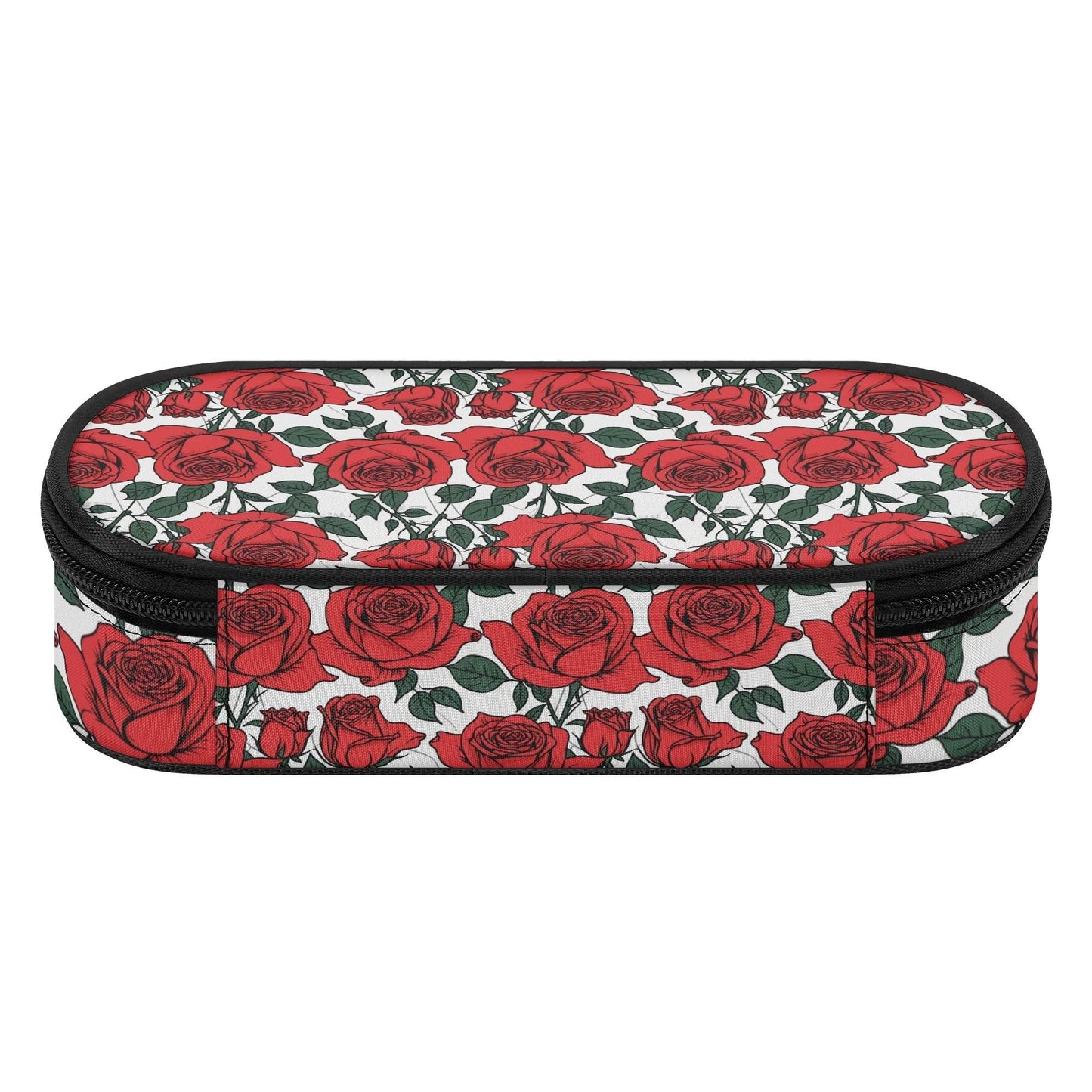 Red Leafy Roses 3-Layer Pencil and Cosmetic Case - DeRose Seasonal