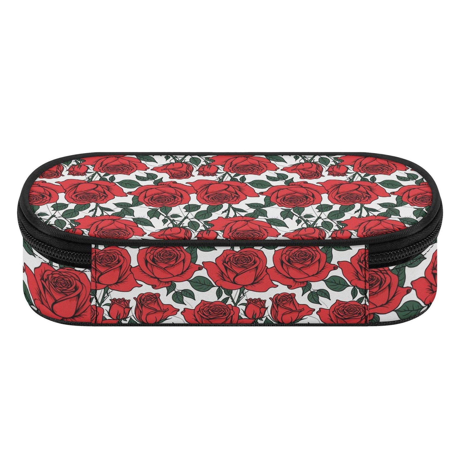Red Leafy Roses 3-Layer Pencil and Cosmetic Case - DeRose Seasonal